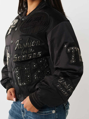 True Religion Jacket Crystal Branded Nylon Jet Black