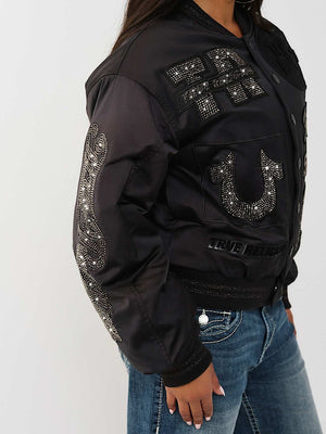 True Religion Jacket Crystal Branded Nylon Jet Black