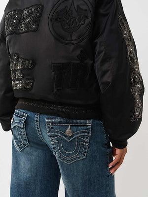 True Religion Jacket Crystal Branded Nylon Jet Black