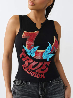 True Religion Top Cr Branded V Notch Racer Tank Jet Black