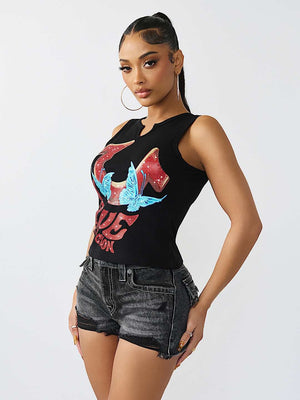 True Religion Top Cr Branded V Notch Racer Tank Jet Black