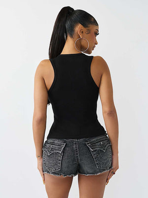 True Religion Top Cr Branded V Notch Racer Tank Jet Black