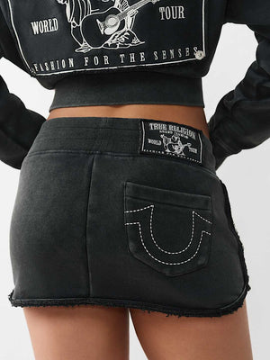 TRUE RELIGION SKIRT MINI VINTAGE WASHED JET BLACK