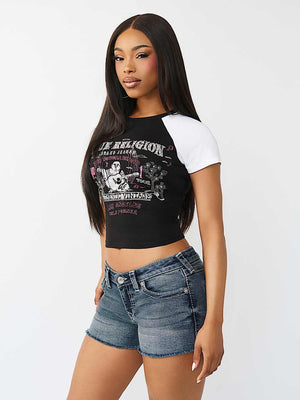 True Religion T-Shirt Contrast Raglan Bby Black/White