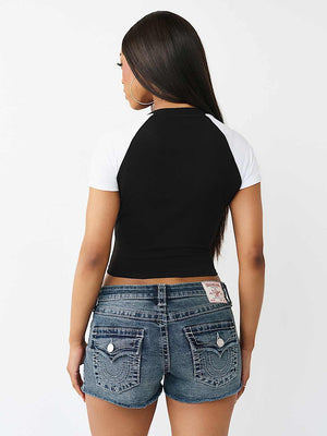 True Religion T-Shirt Contrast Raglan Bby Black/White