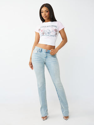 True Religion T-Shirt Contrast Raglan Bby White/Baby Pink