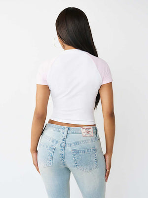 True Religion T-Shirt Contrast Raglan Bby White/Baby Pink