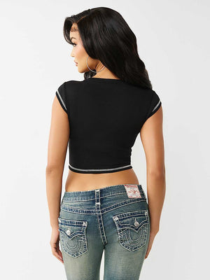 True Religion T-Shirt V Notch Rib Jet Black
