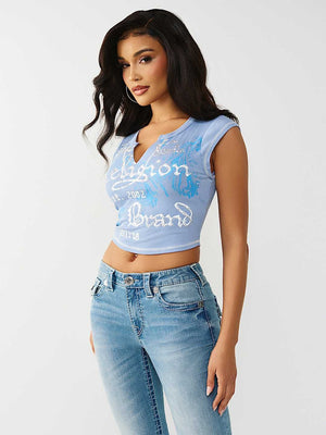 True Religion Top V Notch Rib Endless Sky Blue
