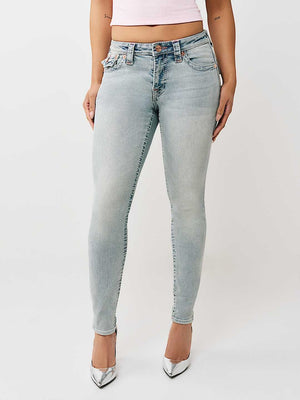 True Religion Jeans Jennie Mr Skinny Big T Flap Playmaker Faded Indigo Lt Wash