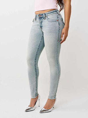 True Religion Jeans Jennie Mr Skinny Big T Flap Playmaker Faded Indigo Lt Wash