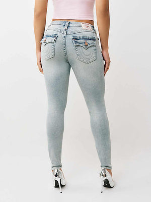 True Religion Jeans Jennie Mr Skinny Big T Flap Playmaker Faded Indigo Lt Wash