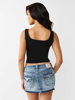 True Religion Top Crystal Printed Rib Tank Jet Black