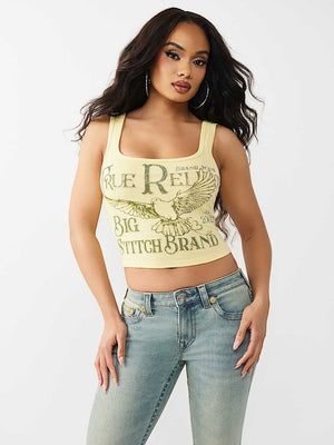 True Religion Top Crystal Printed Rib Tank Lemon