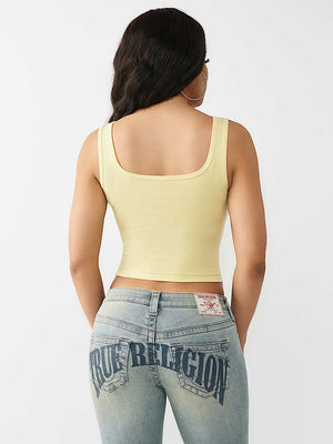 True Religion Top Crystal Printed Rib Tank Lemon