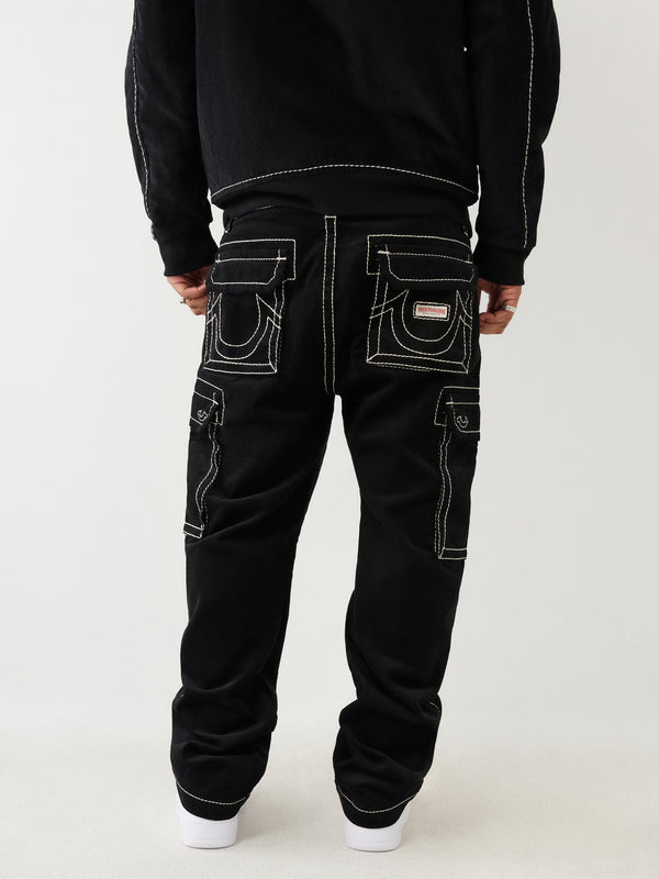 True Religion Big T Cargo Pants Corduroy Jet Black