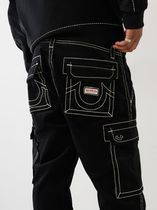 True Religion Big T Cargo Pants Corduroy Jet Black