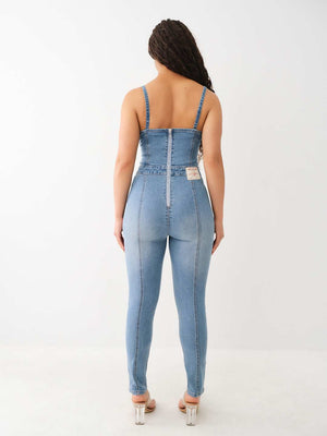 True Religion Jumpsuit Denim Zip Fitted Blue-True Religion