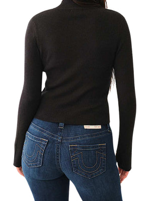 TRUE RELIGION CRYSTAL TR ZIP MOCK NECK LS JET BLACK-True Religion