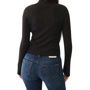 TRUE RELIGION CRYSTAL TR ZIP MOCK NECK LS JET BLACK-True Religion