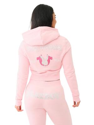 TRUE RELIGION TRXPB CRYSTAL SHRUNKEN HOODIE ORCHID PINK-True Religion