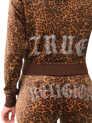 TRUE RELIGION LEOPARD VELOUR ZIP UP HOODIE LEOPARD PRINT-True Religion