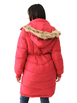 TRUE RELIGION FUR LINED HOODED PUFFER JACKET APPLE RED-True Religion