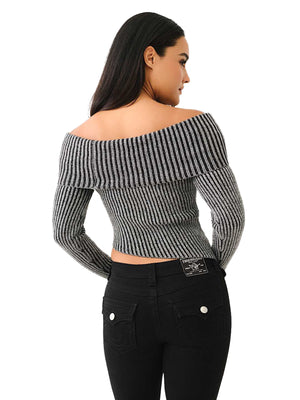 TRUE RELIGION HS LOGO OFF SHOULDER SWEATER WASHED BLACK-True Religion