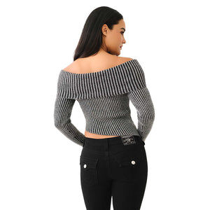 TRUE RELIGION HS LOGO OFF SHOULDER SWEATER WASHED BLACK-True Religion