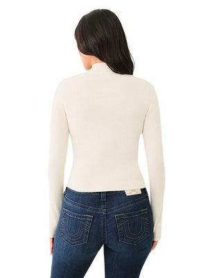 TRUE RELIGION CRYSTAL TR ZIP MOCK NECK LS WINTER WHITE-True Religion