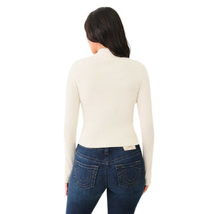 TRUE RELIGION CRYSTAL TR ZIP MOCK NECK LS WINTER WHITE-True Religion