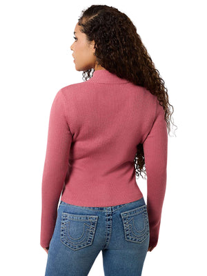 TRUE RELIGION CRYSTAL TR ZIP MOCK NECK LS MAUVEWOOD-True Religion