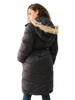 FUR LINED HOODED PUFFER JACKET JET BLACK-True Religion