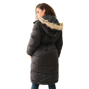 FUR LINED HOODED PUFFER JACKET JET BLACK-True Religion