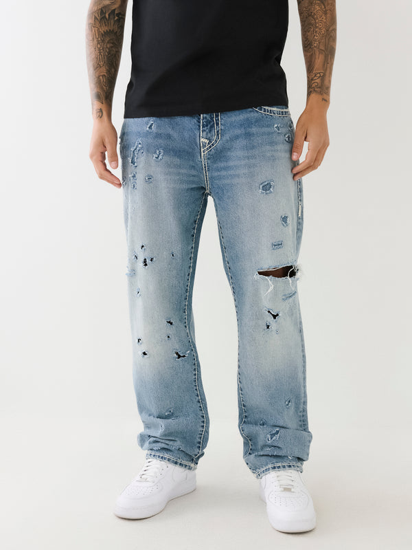 True Religion Bobby Jeans Baggy Benthos Rips Light Wash