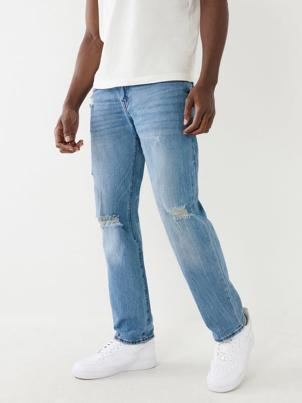 True Religion Geno Jeans Flap Inseam Rips Sandy Wash