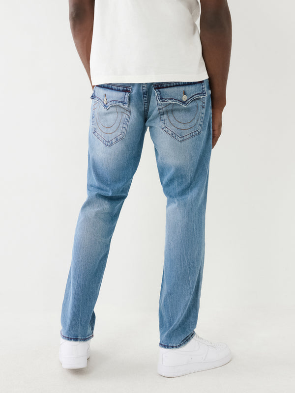 True Religion Geno Jeans Flap Inseam Rips Sandy Wash