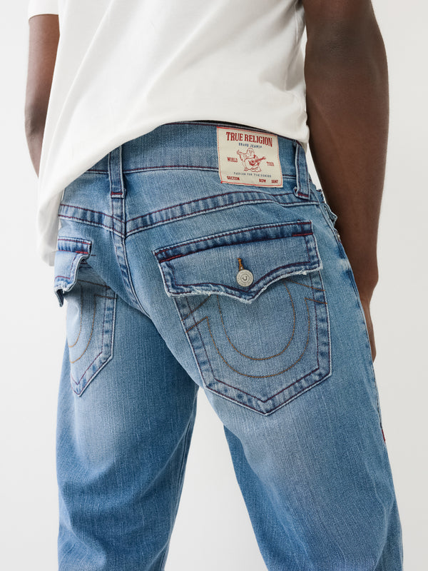 True Religion Geno Jeans Flap Inseam Rips Sandy Wash