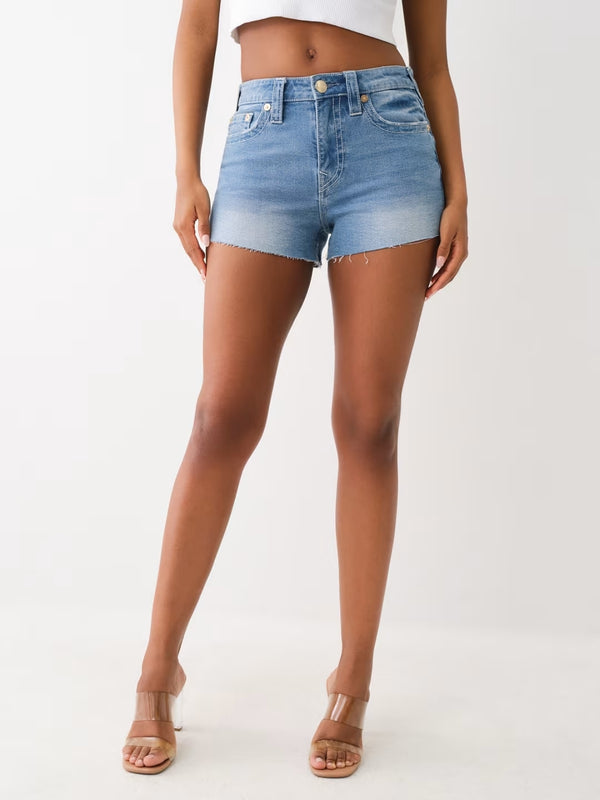 True Religion Maisie Shorts High Rise Rope Stitch Light Wash