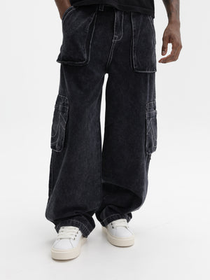 True Religion Cargo Pants Big T Fashion Black