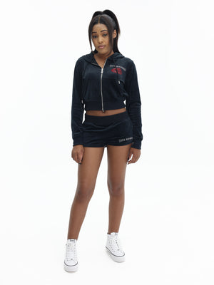 True Religion Crystl Lips Shrunken Hoodie Jet Black-True Religion