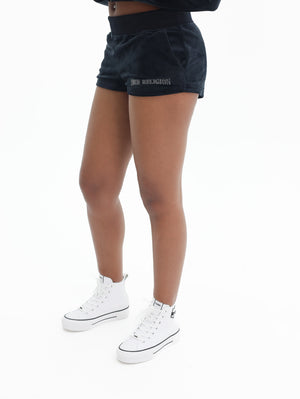 True Religion Crystal Lips Velour Hot Shorts Jet Black-True Religion