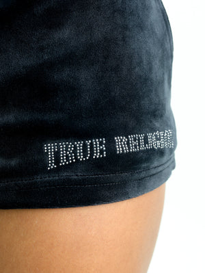 True Religion Crystal Lips Velour Hot Shorts Jet Black-True Religion