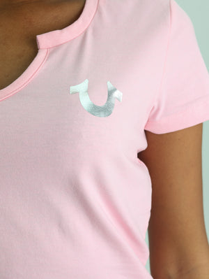 True Religion Tri Script Baby Tee Candy Pink