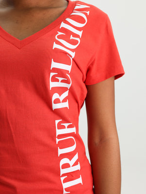 True Religion Vertical Tr V Nk Tee Poppy Red-True Religion