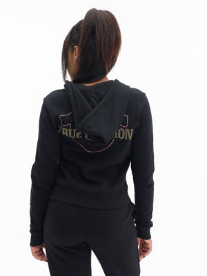 True Religion Arch Hs Glitter Zip Hoodie Jet Black-True Religion