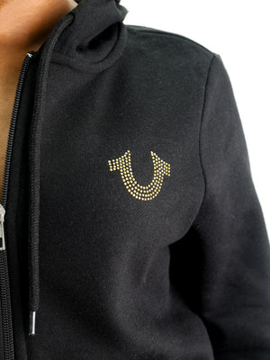 True Religion Arch Hs Glitter Zip Hoodie Jet Black-True Religion