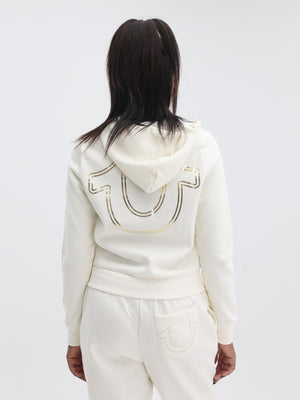 True Religion Hs Script Zip Hoodie Winter White-True Religion