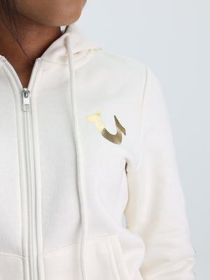 True Religion Hs Script Zip Hoodie Winter White-True Religion