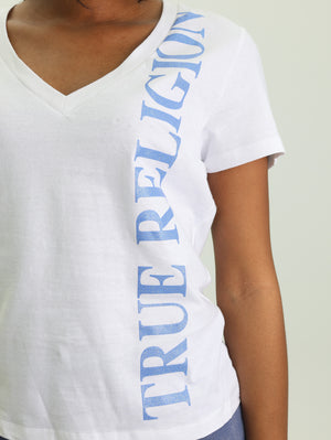 True Religion Vertical Tr V Nk Tee White-True Religion